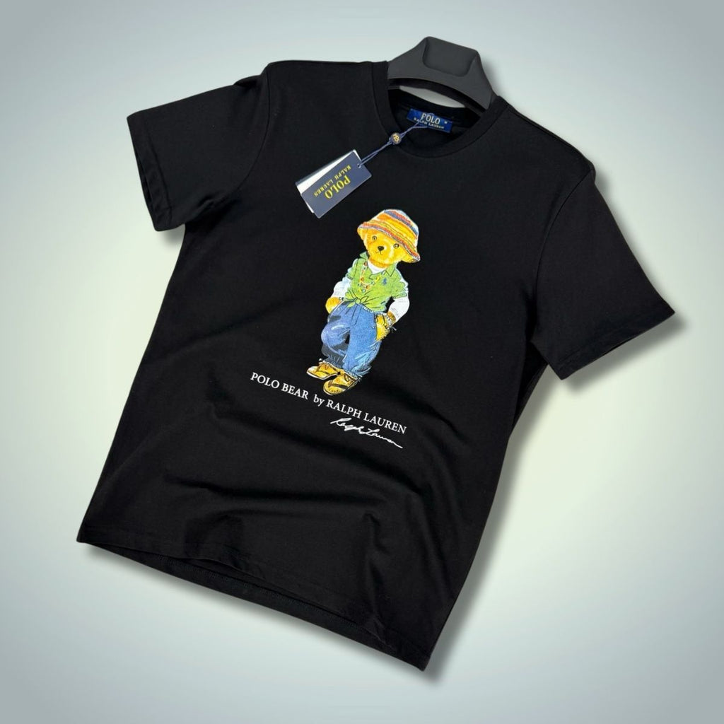 Koszulka męska Ralph Lauren z nadrukiem dużego niedźwiedzia, czarna. Jakość premium