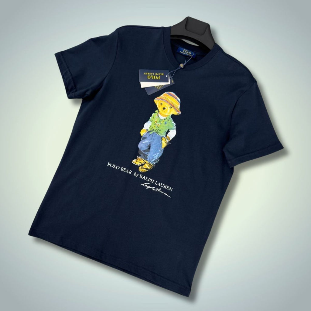 Koszulka męska Ralph Lauren z nadrukiem dużego niedźwiedzia, granatowa. Jakość premium