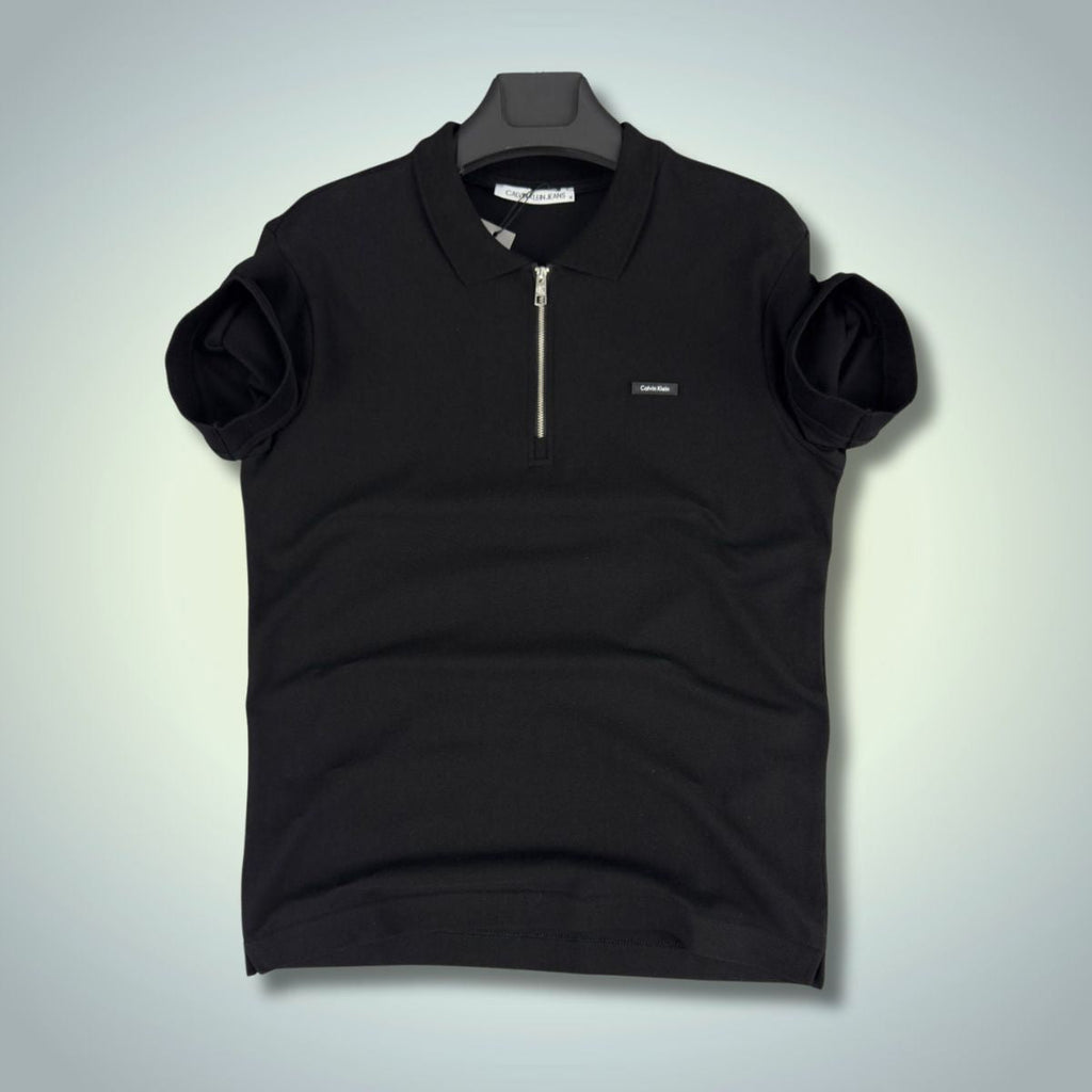 Męska koszulka polo Calvin Klein z zamkiem błyskawicznym, czarna. Jakość premium