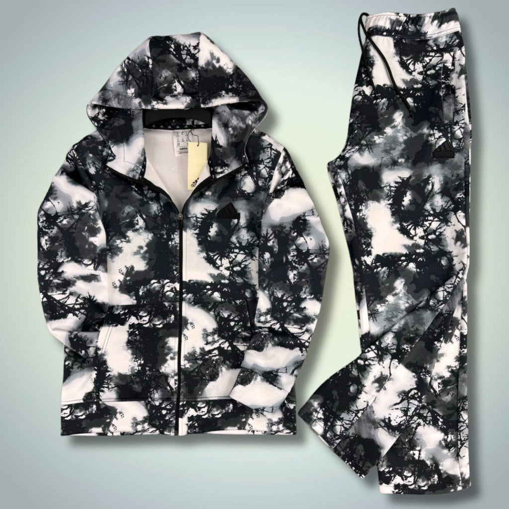 Adidas męski dres 2025, rozmyty wzór, czarne. Premium jakość