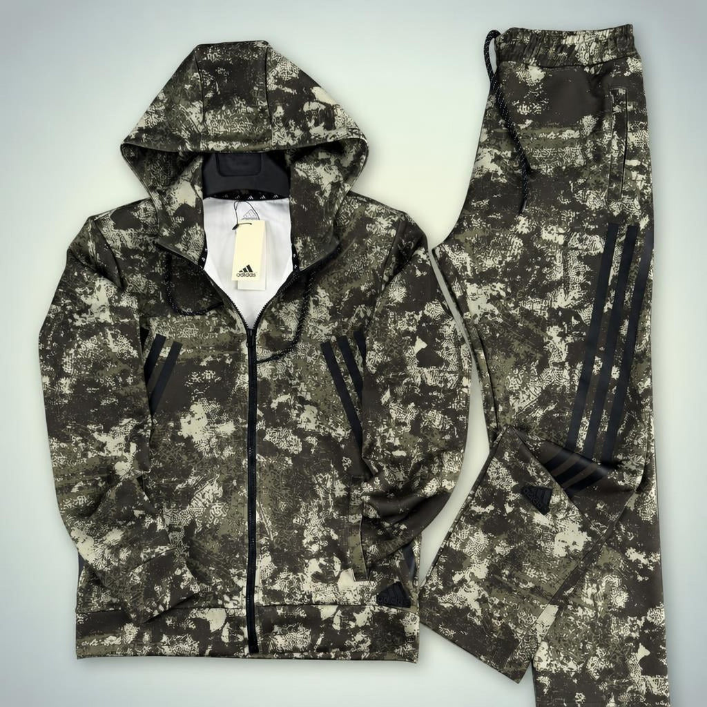 Adidas męski zestaw sportowy, wzór kamuflażowy, zielony. Premium jakość