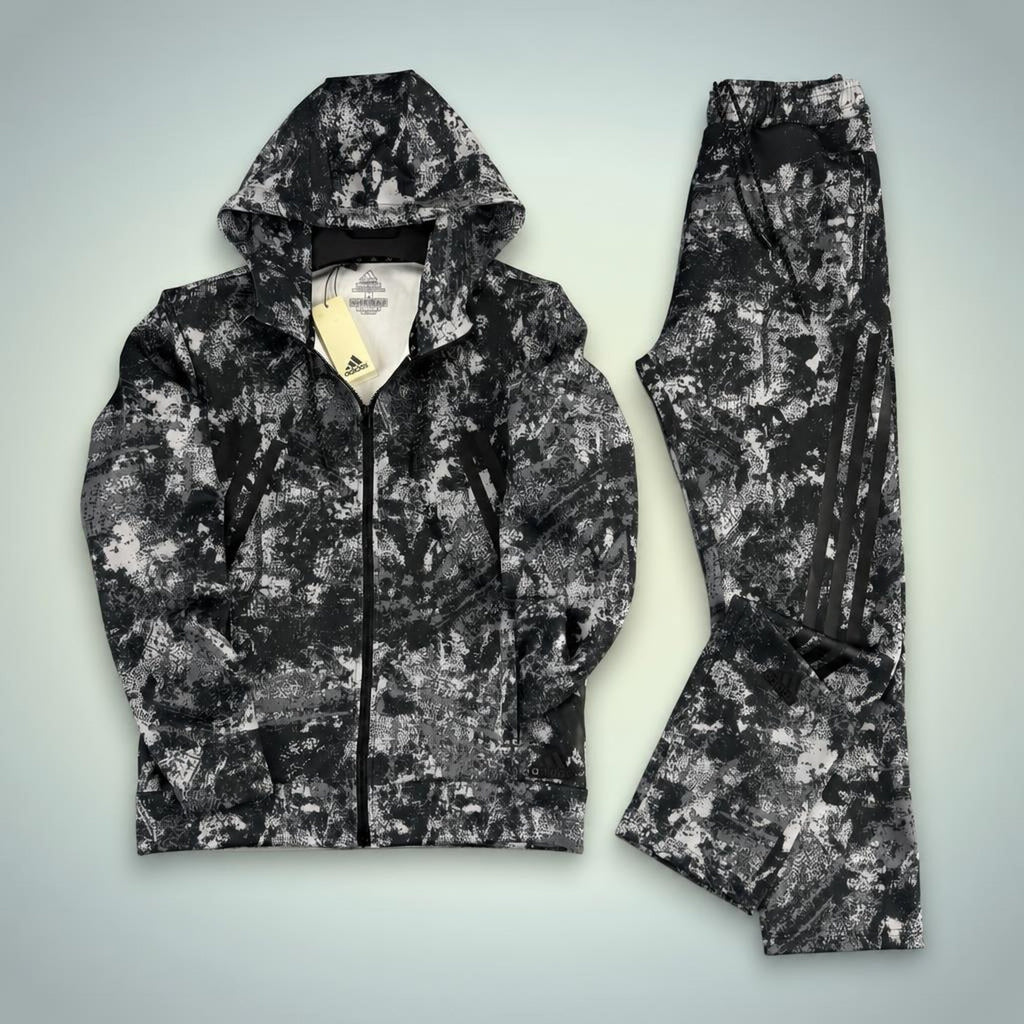 Adidas męski zestaw sportowy, wzór kamuflażowy, grafitowy. Premium jakość