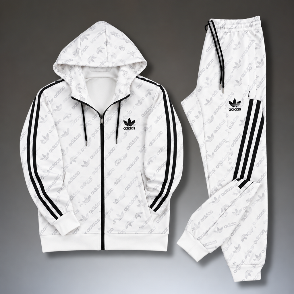 Adidas męski zestaw sportowy, monogram, biały. Premium jakość