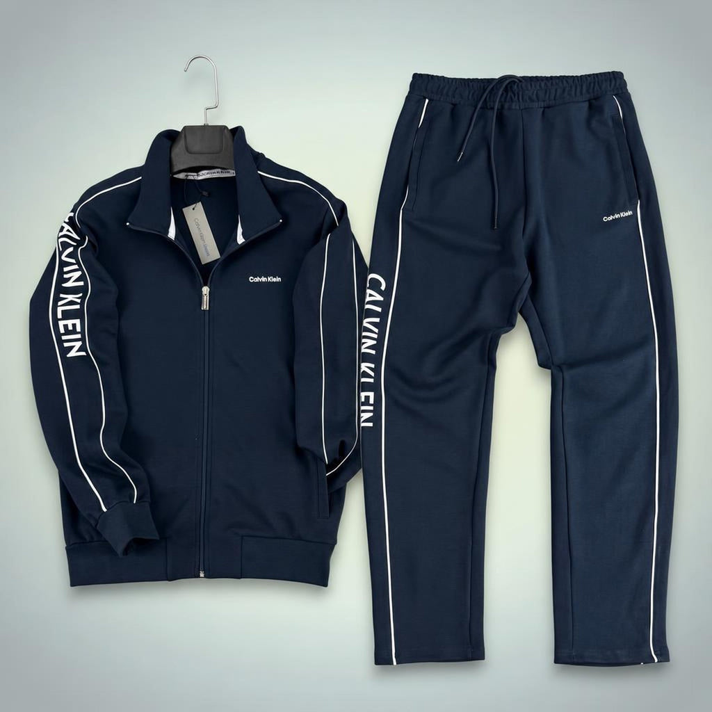 Calvin Klein męski zestaw sportowy z kontrastową lamówką, granatowy. Premium jakość