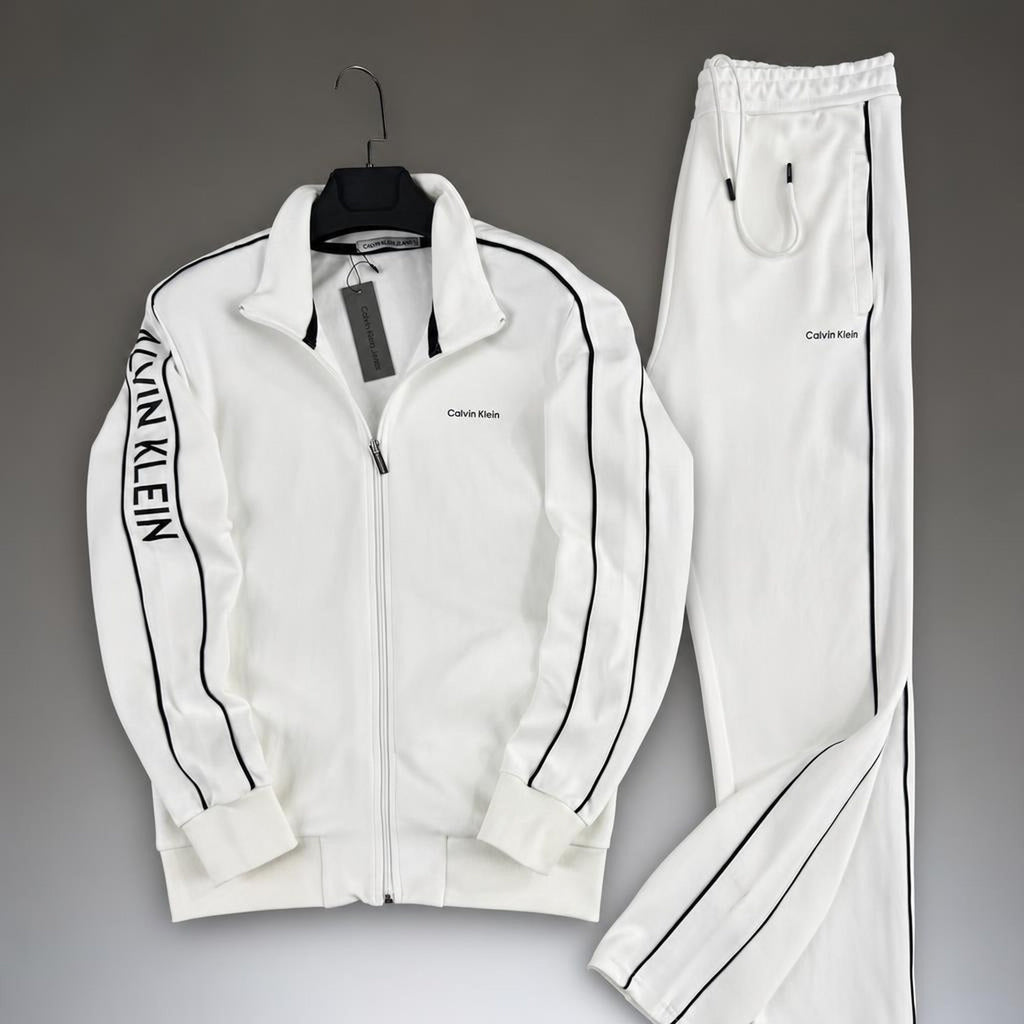Calvin Klein męski zestaw sportowy z kontrastową lamówką, biały. Premium jakość