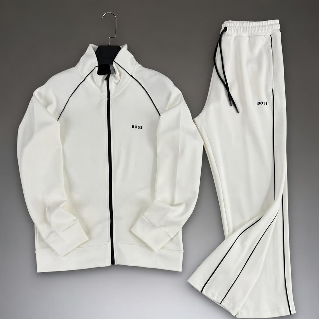 Hugo Boss męski zestaw sportowy z kontrastową lamówką, biały. Premium jakość