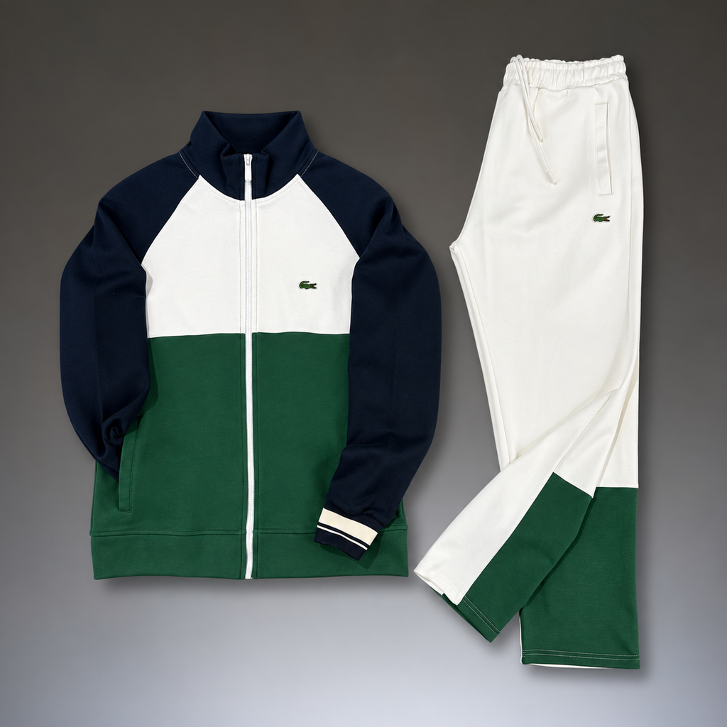 Lacoste męski zestaw sportowy, trzy kolory, granatowy - biały - zielony. Premium jakość