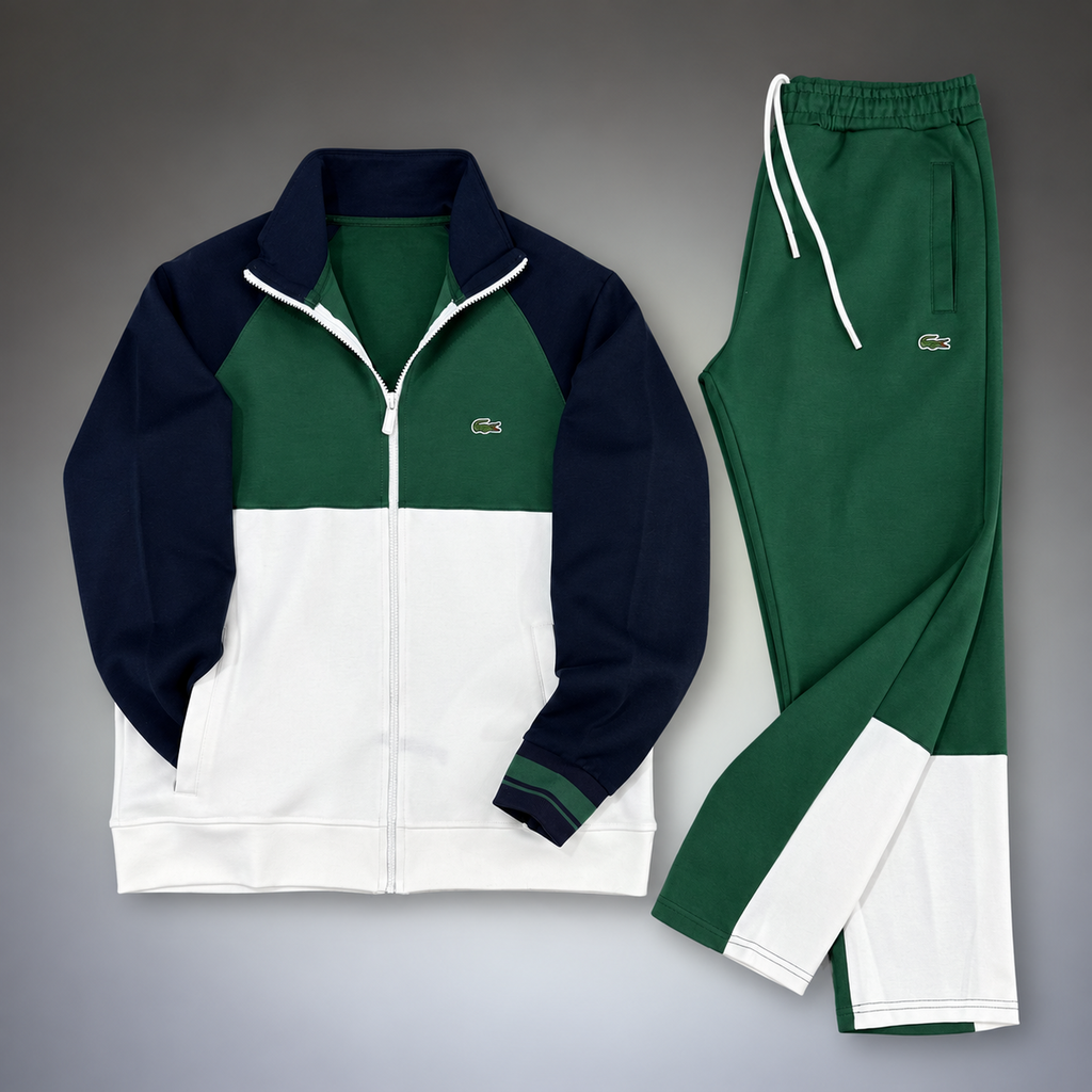 Lacoste męski zestaw sportowy, trzy kolory, granatowy - zielony - biały. Premium jakość