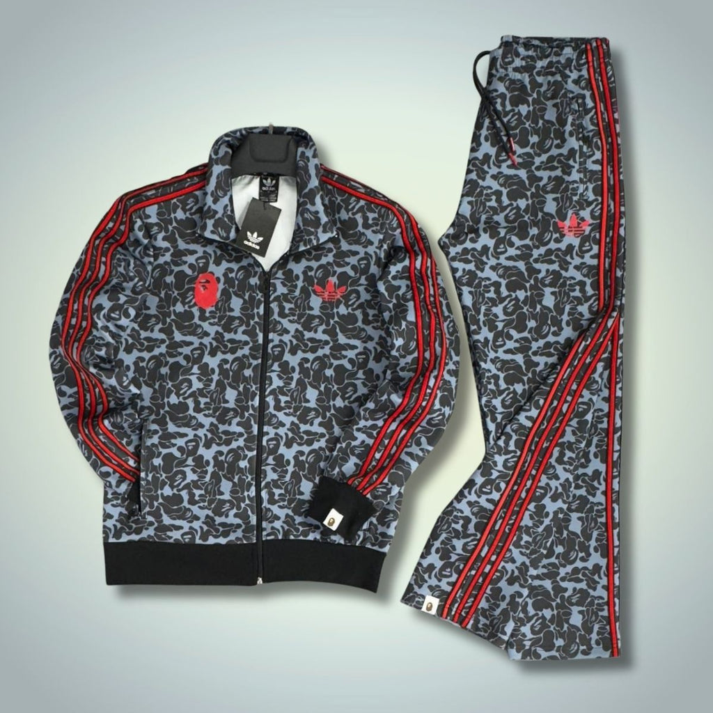 Adidas x A Bathing Ape męski dres, szary-czerwony. Premium jakość