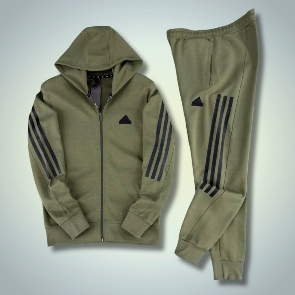 Adidas męski dres 2025, pionowe pasy, oliwkowy. Premium jakość