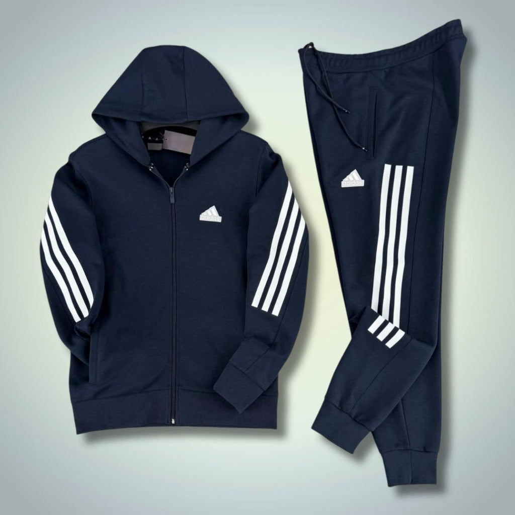 Adidas męski dres 2025, pionowe pasy, granatowy. Premium jakość