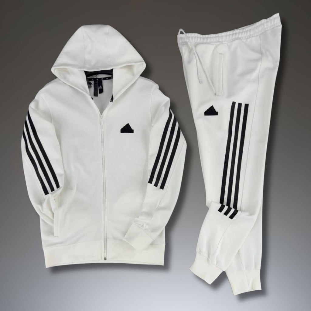 Adidas męski dres 2025, pionowe pasy, biały. Premium jakość