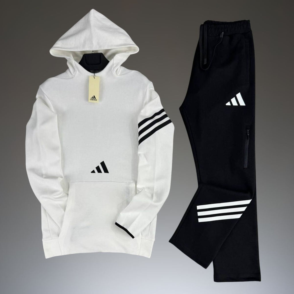 Adidas męski komplet z kapturem, biały i czarny. Premium jakość