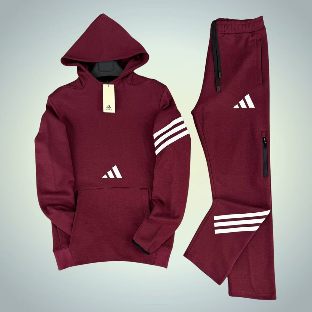 Adidas męski komplet z kapturem, bordowy. Premium jakość