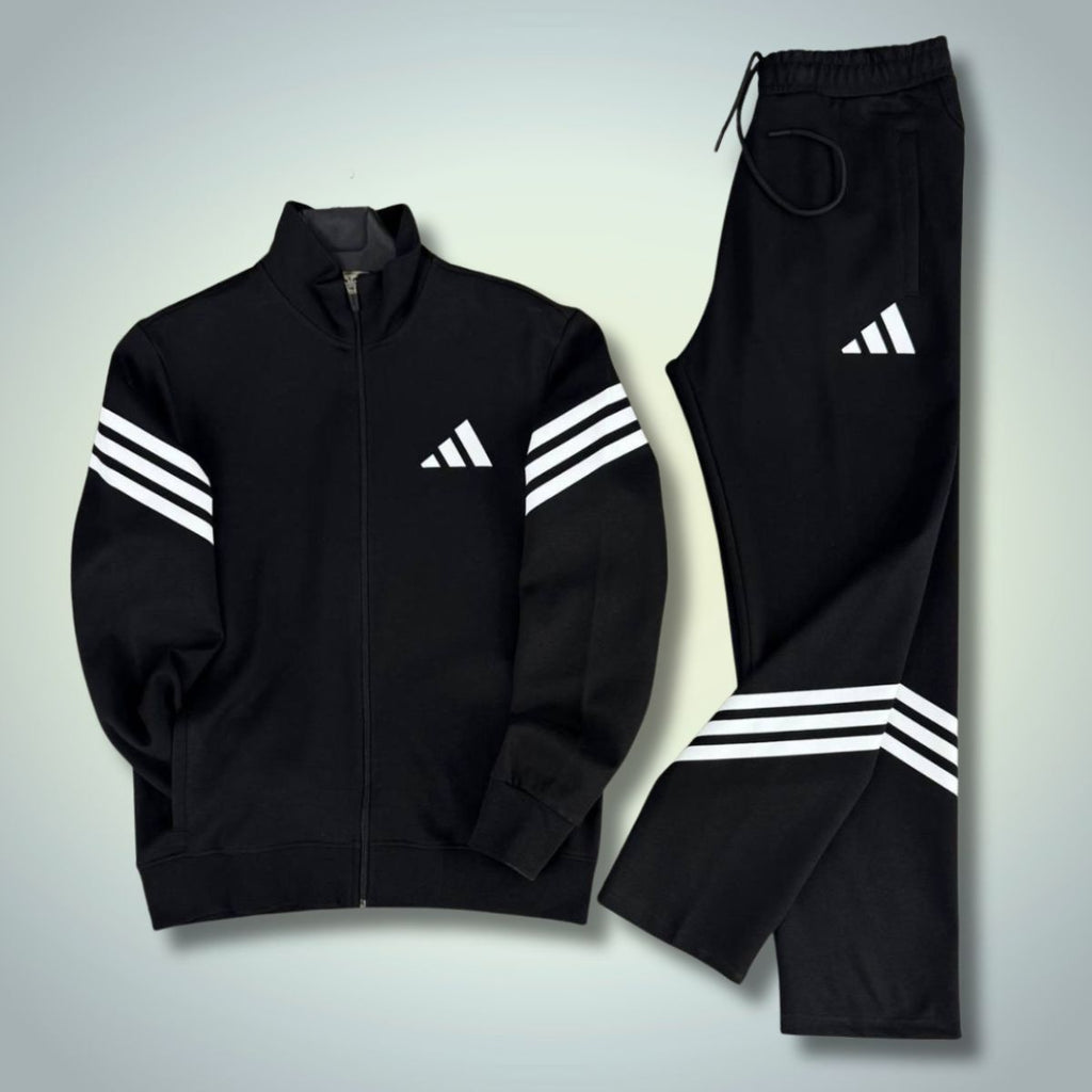 Dres męski Adidas 2025, pionowe paski, czarny. Jakość premium