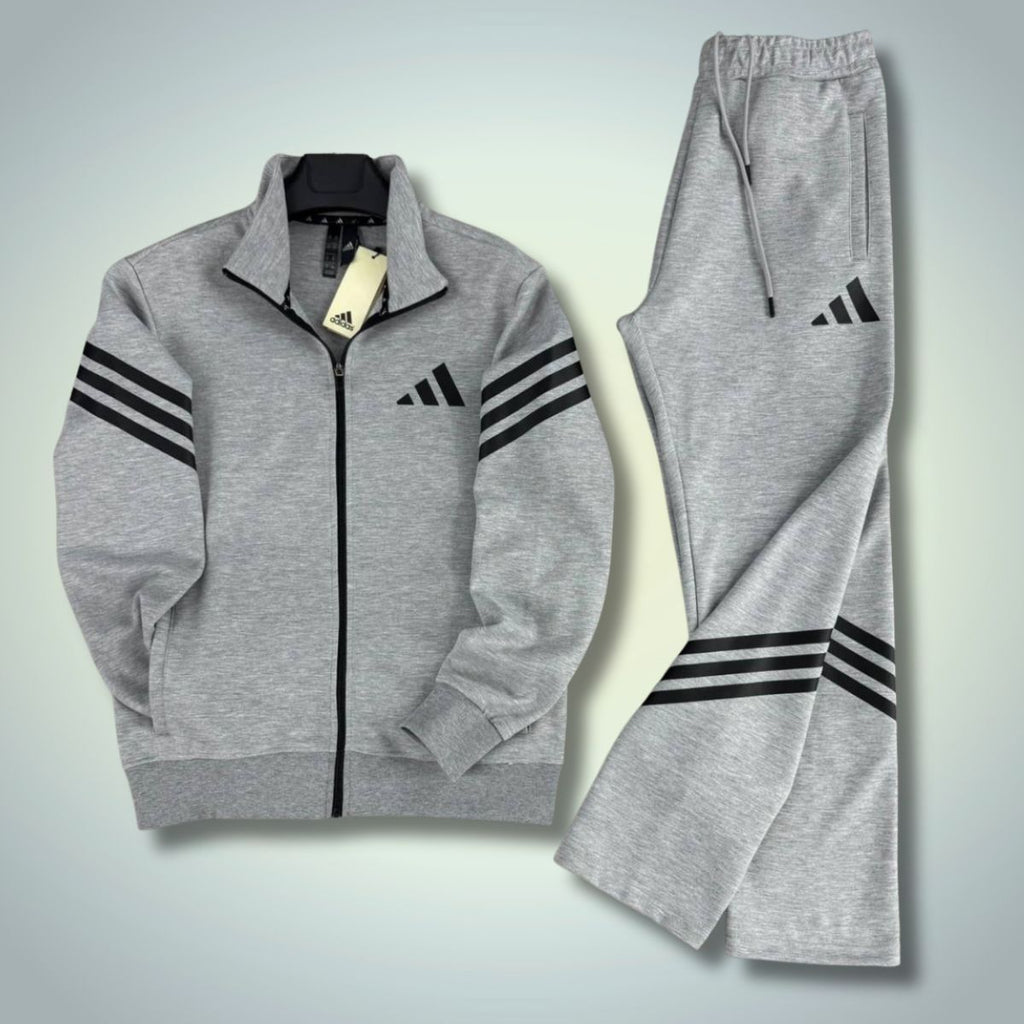 Dres męski Adidas 2025, pionowe paski, klasyczny szary. Jakość premium