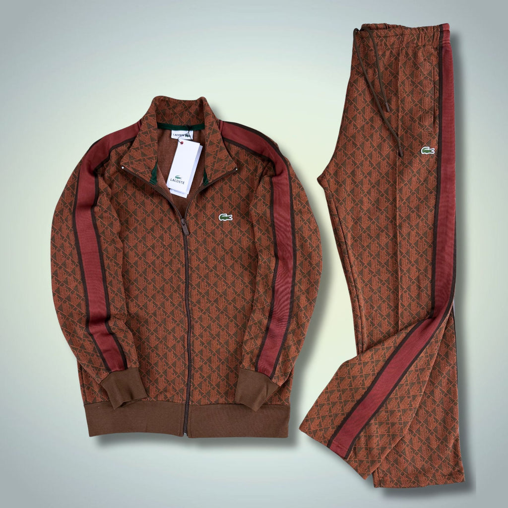 Lacoste męski komplet, Jacquard Monogram, brązowy. Model 2025. Premium jakość