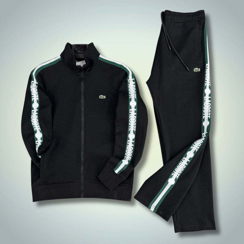 Dres męski Lacoste, tenisowe paski, czarny. Jakość premium