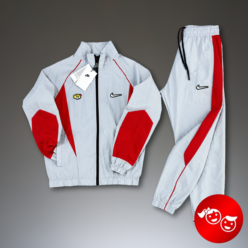 Nike TN dziecięcy zestaw sportowy nieprzemakalny, jasnoszary - czerwony. Jakość premium