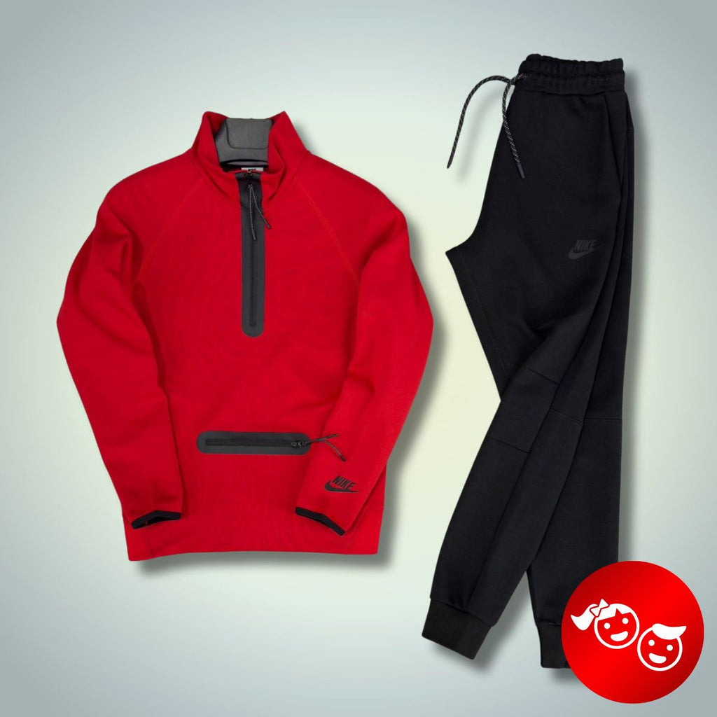 Dres dziecięcy Nike Tech Fleece, czerwono-czarny. Model 2024. Najwyższa jakość