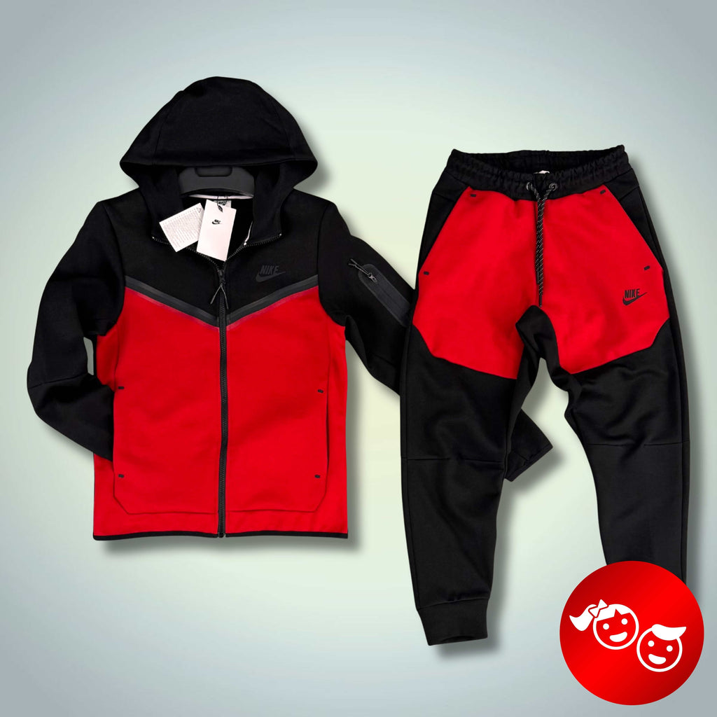 Nike Tech Fleece dziecięcy komplet, czarny i czerwony. Model 2024. Premium jakość