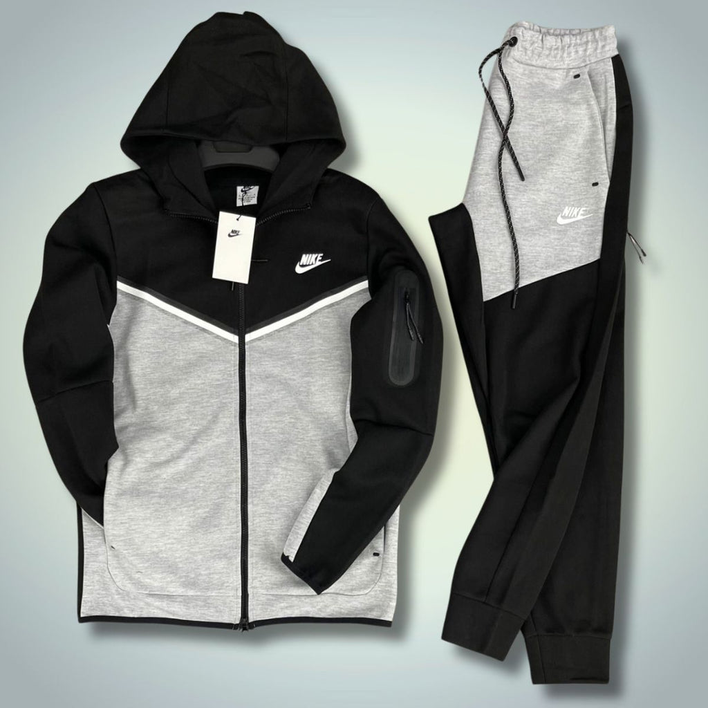 Nike Tech Fleece męski dres, czarny i jasnoszary. Wysoka jakość.