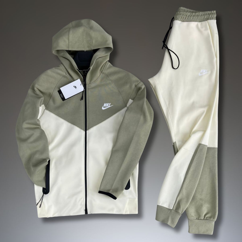 Męski dres Nike Tech Fleece, oliwkowozielony i beżowy. Model 2023. Najwyższa jakość