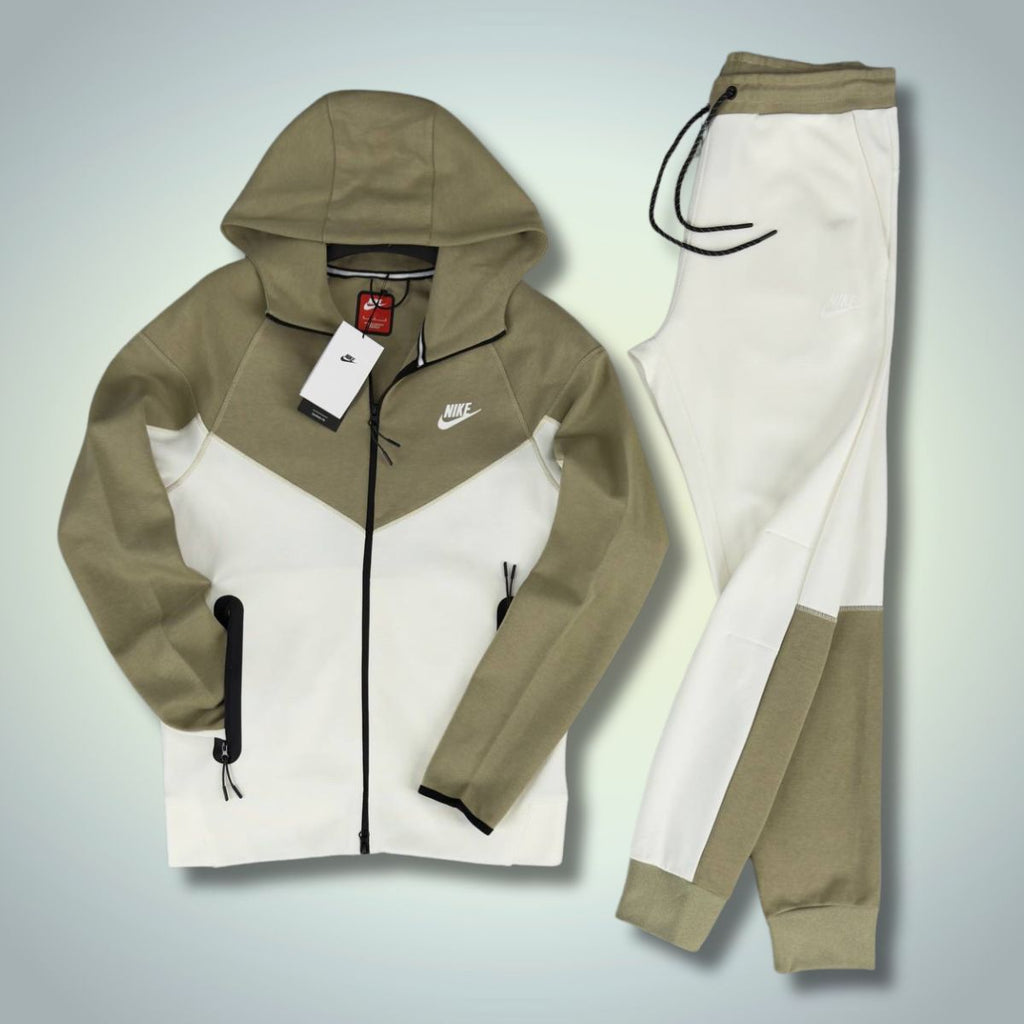 Męski dres Nike Tech Fleece, oliwkowozielony i biały. Model 2023. Najwyższa jakość