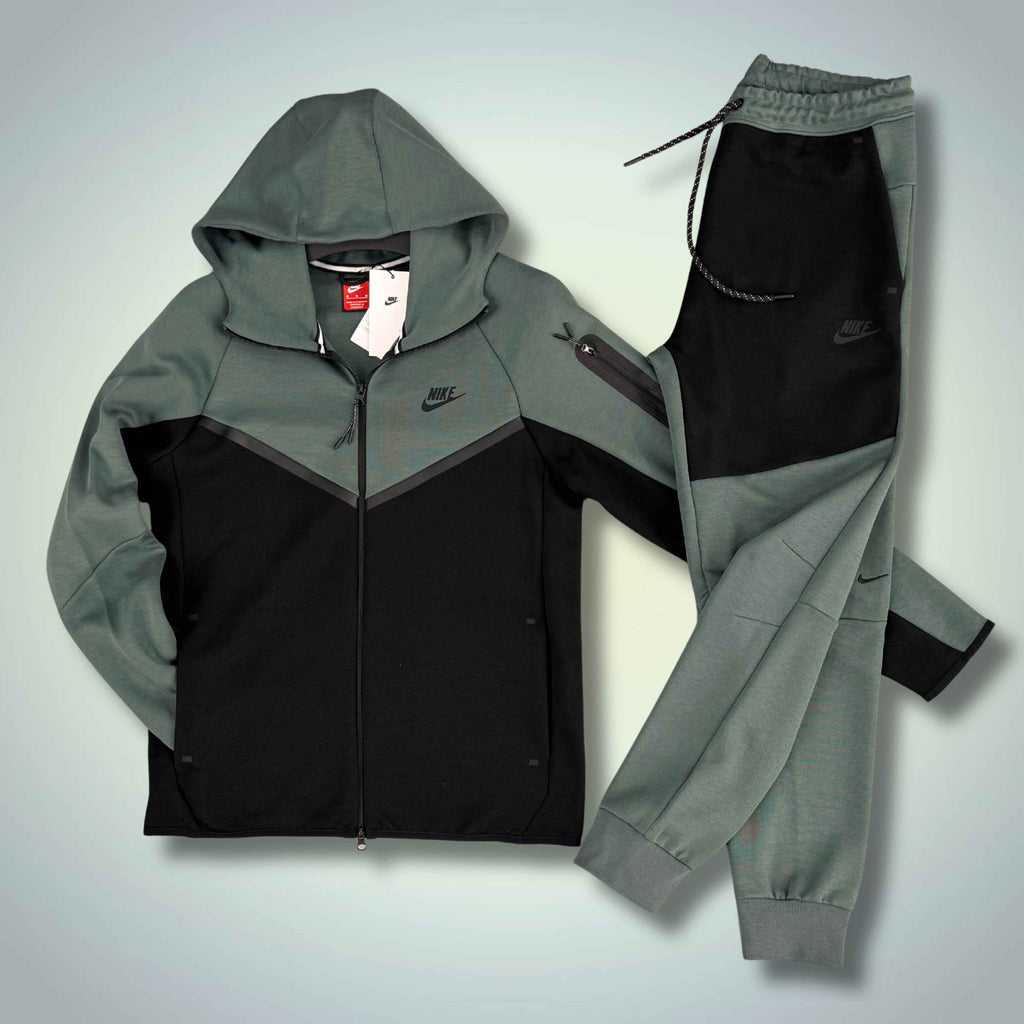 Nike Tech Fleece męski komplet, szałwiowa zieleń i czarna. Model 2024. Premium jakość