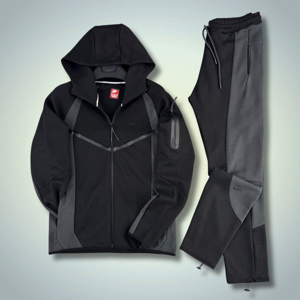 Męski komplet dresowy Nike Tech Fleece, czarno-grafitowy, model 2026, premium jakość