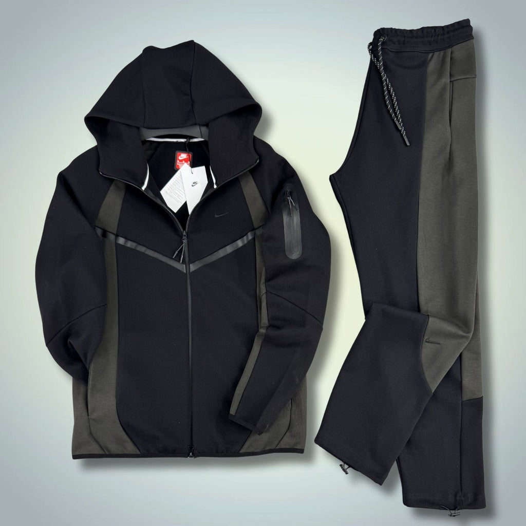 Nike Tech Fleece męski zestaw sportowy, czarno-ciemnozielony. Model 2026. Premium jakość