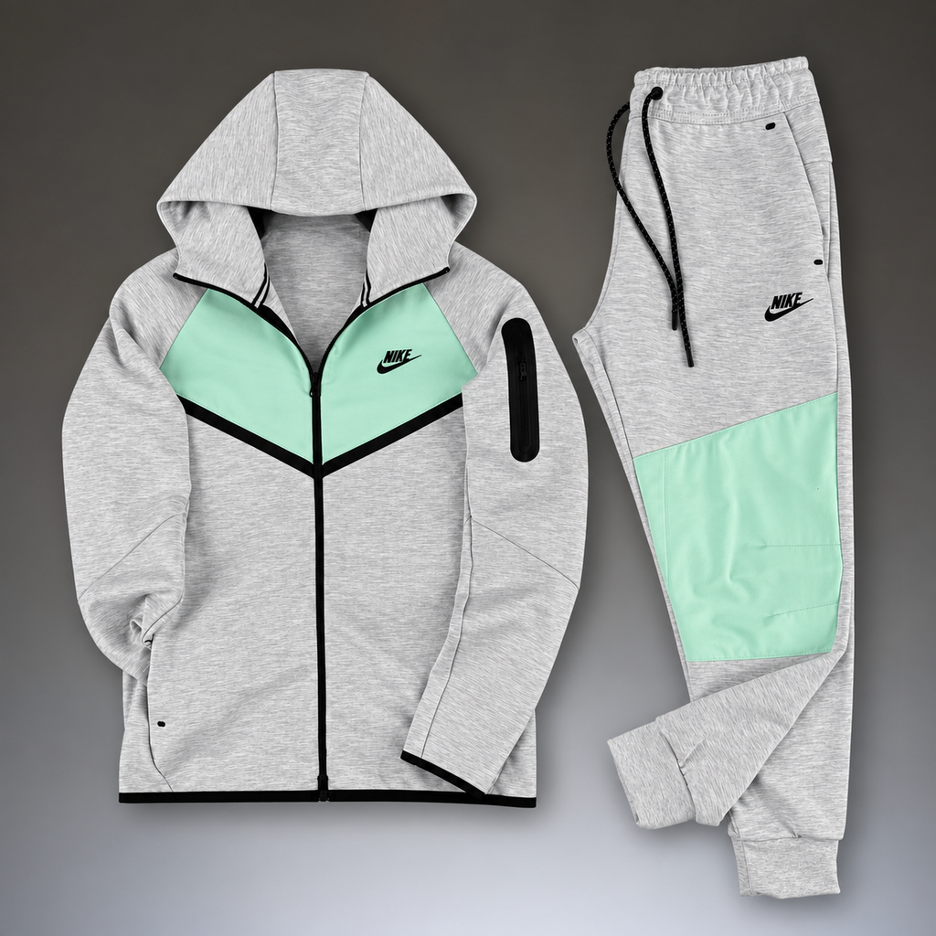 Nike Tech Fleece męski zestaw sportowy, klasyczny szary - miętowy. Model 2024. Jakość premium