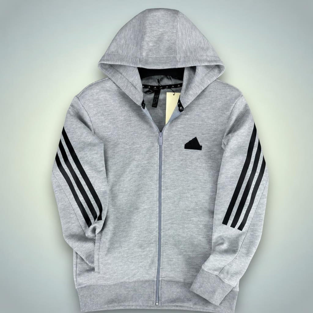 Adidas męska bluza z kapturem, trzy paski, klasyczny szary. Premium jakość