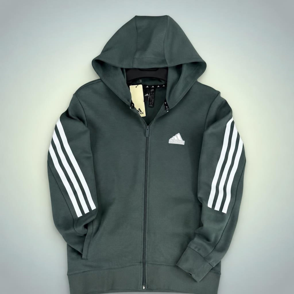 Adidas męska bluza z kapturem, trzy paski, szałwiowa zieleń. Premium jakość