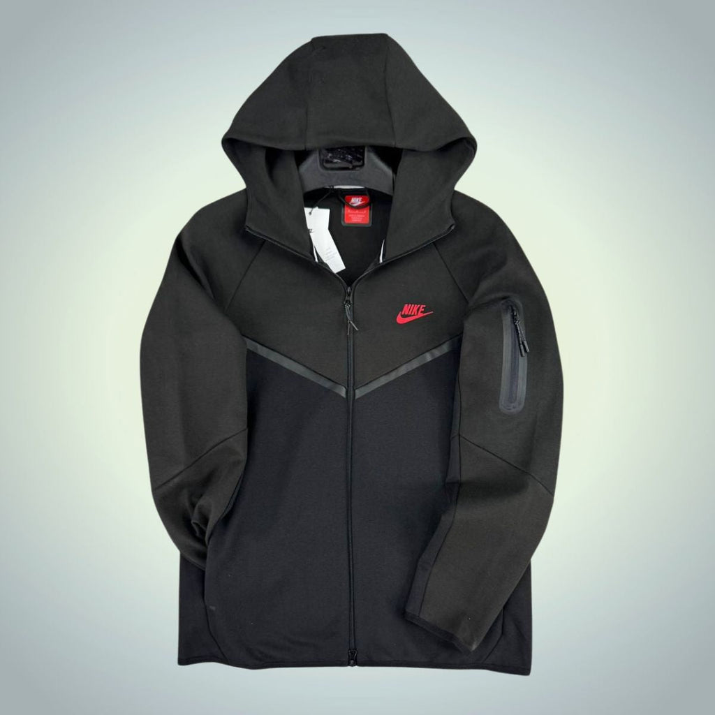 Nike Tech Fleece męska bluza, czerwone logo, grafit i czarna. Model 2024. Premium jakość