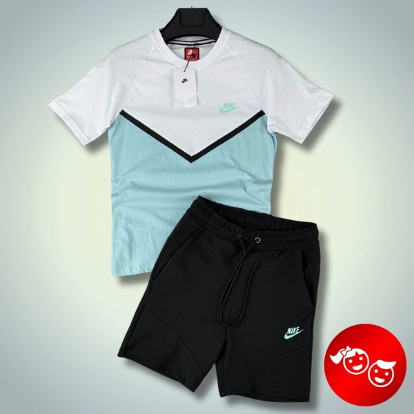 Komplet dziecięcy Nike Tech Fleece z szortami, grafitowo-biało-miętowy. Jakość premium