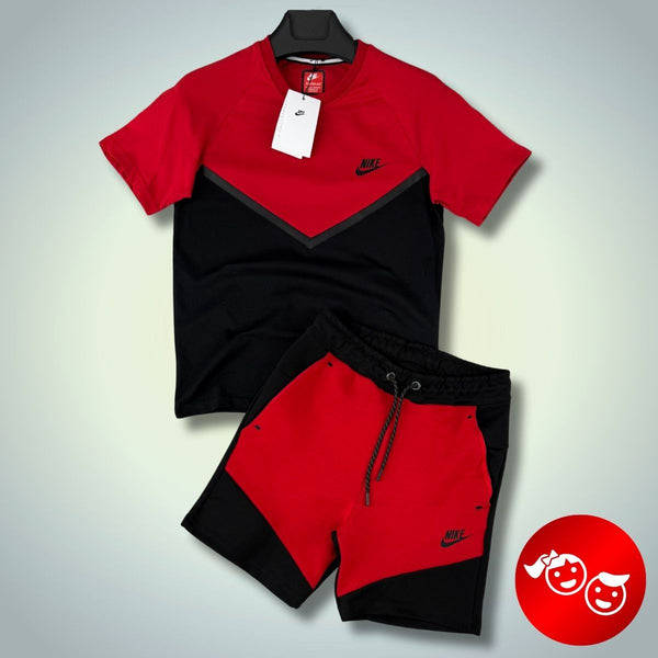 Komplet dziecięcy Nike Tech Fleece z szortami, czerwono-czarny. Najwyższa jakość
