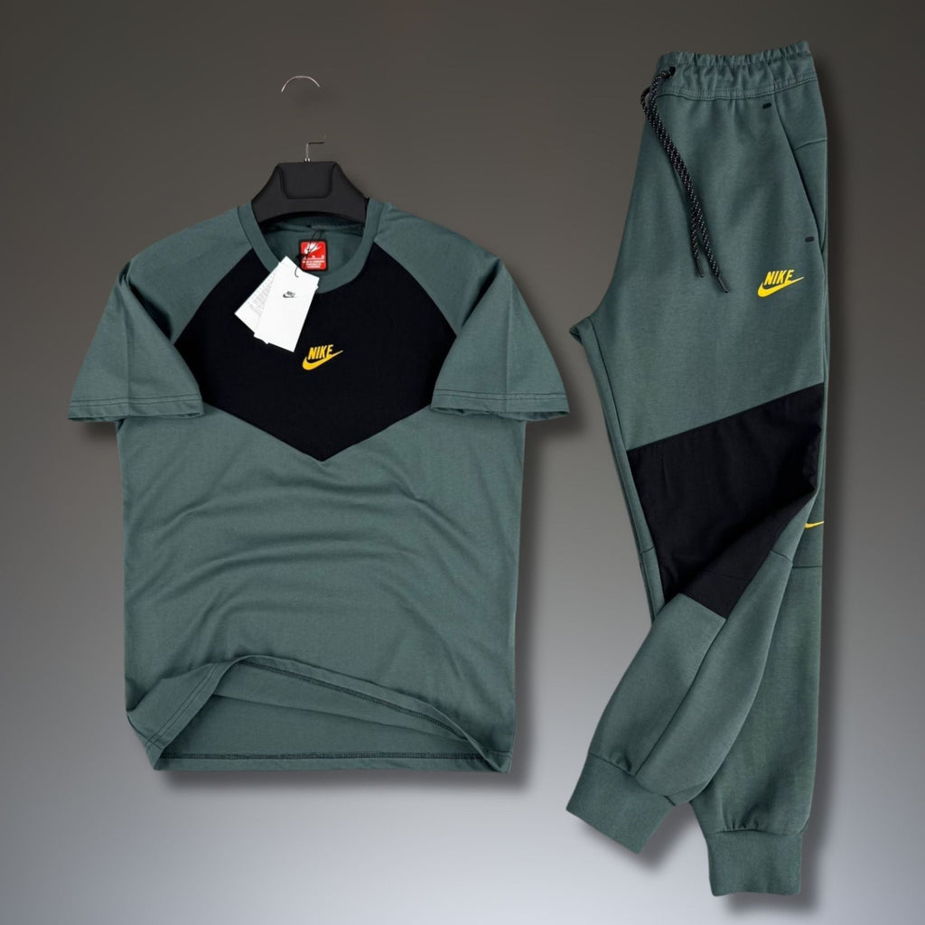 Nike Tech Fleece męski letni dres sportowy, zielono-ogrodowy–czarny. 2026. Jakość premium