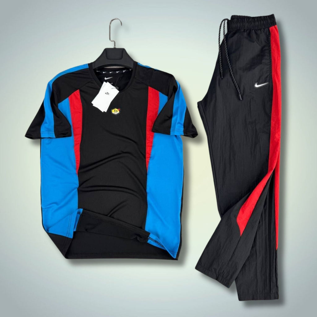 Nike TN męski letni dres sportowy, czarno-niebieski. Jakość premium