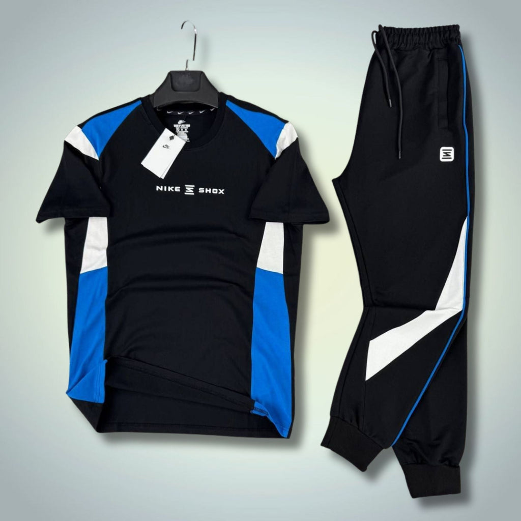 Nike Shox męski letni dres sportowy, czarno-niebieski. Jakość premium