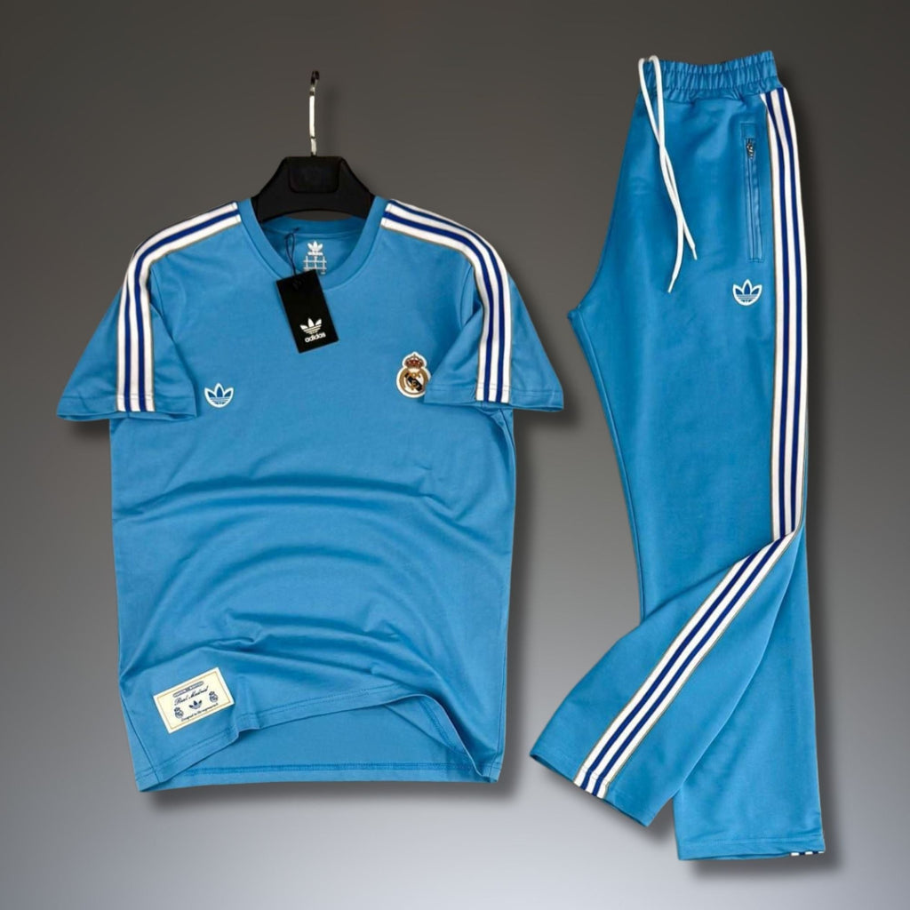 Adidas męski letni dres sportowy, niebieski. Real Madryt. Jakość premium