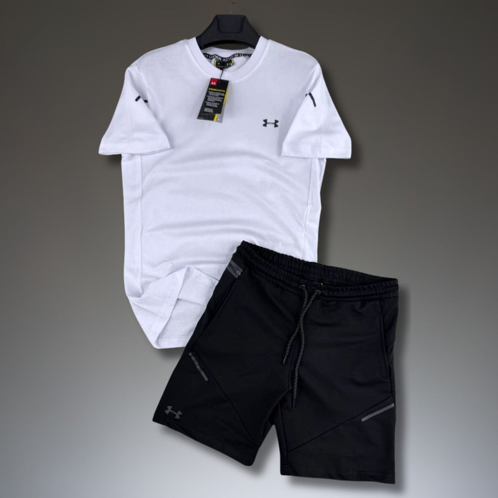 Under Armour męski krótki zestaw sportowy, biało-czarny. Premium jakość