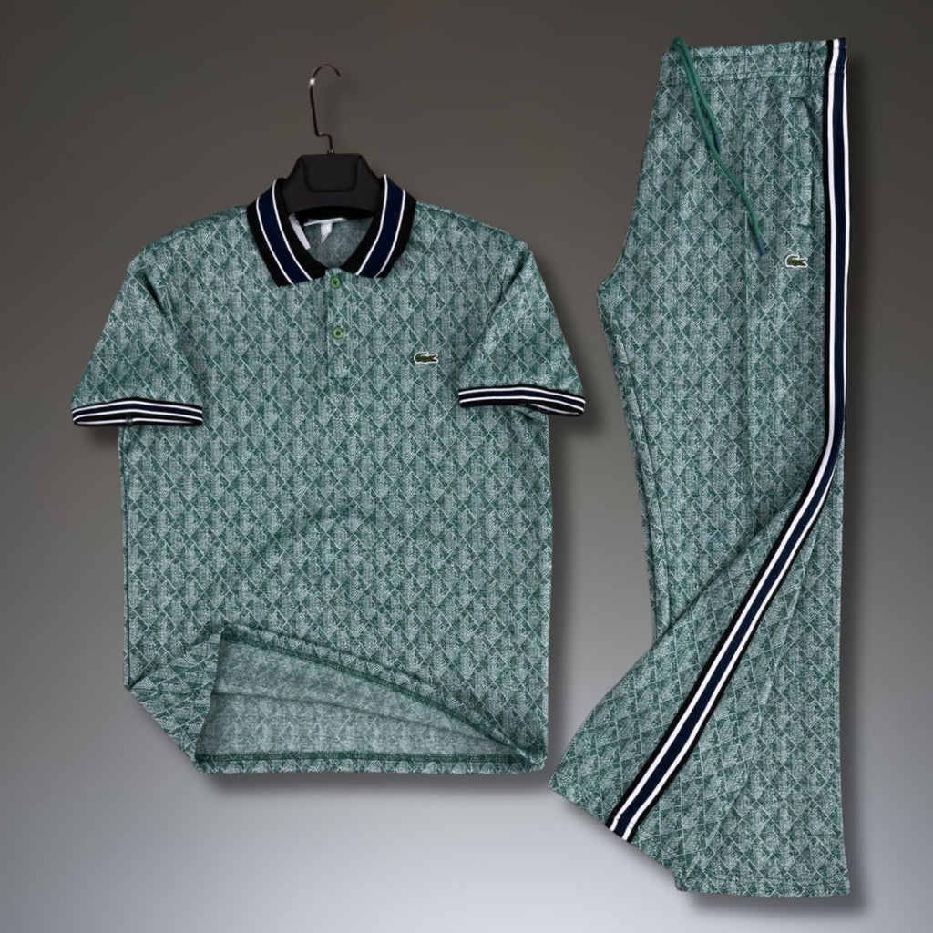Lacoste męski letni zestaw sportowy, polo Jacquard, zielony. Premium jakość
