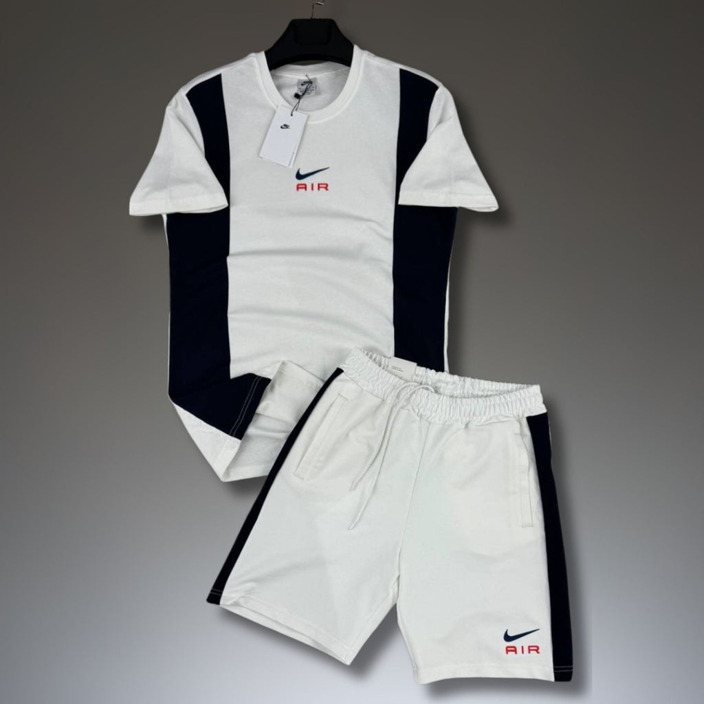Nike Air męski krótki zestaw sportowy, biało-czarny. Premium jakość