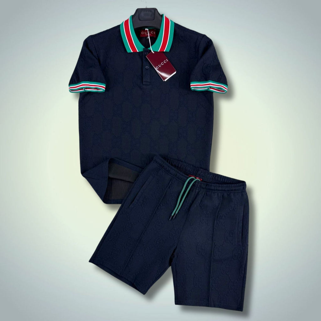Gucci męski krótki zestaw sportowy, polo, ciemnoniebieski. Premium jakość