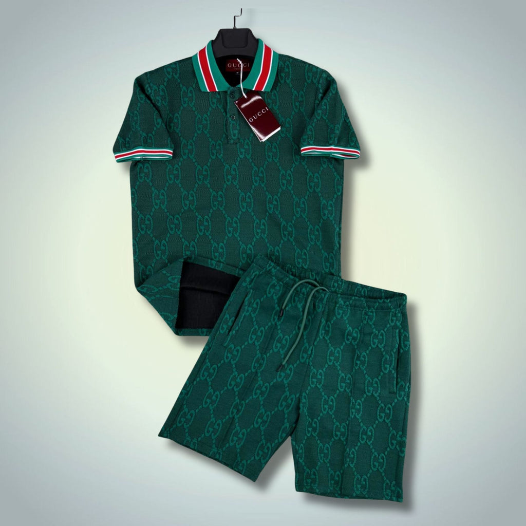 Gucci męski krótki zestaw sportowy, polo, zielony. Premium jakość