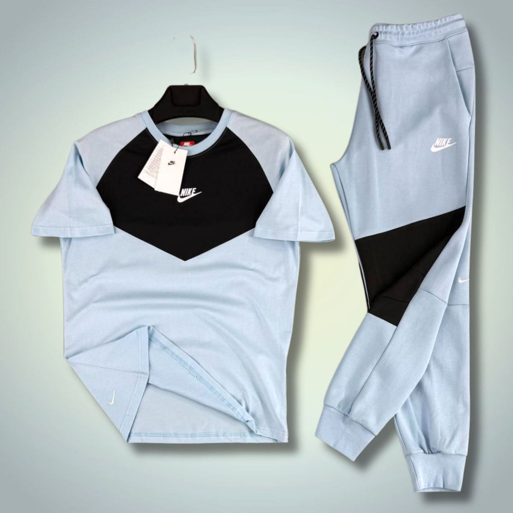 Nike Tech Fleece męski letni zestaw sportowy, jasno niebiesko-czarny. 2026. Premium jakość