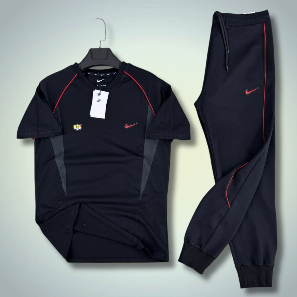 Nike TN męski letni zestaw sportowy, czarno-czerwony. Premium jakość