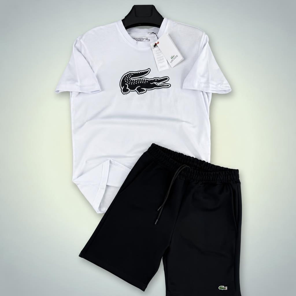 Lacoste Big Logo męski krótki dres sportowy, Biało-czarny. Premium jakość