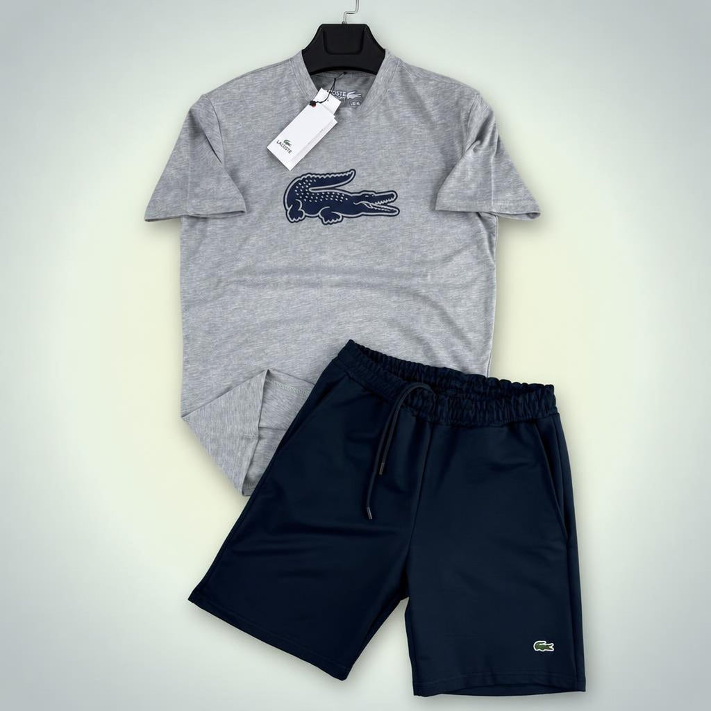 Lacoste Big Logo męski krótki dres sportowy, klasyczny szaro-granatowy. Premium jakość
